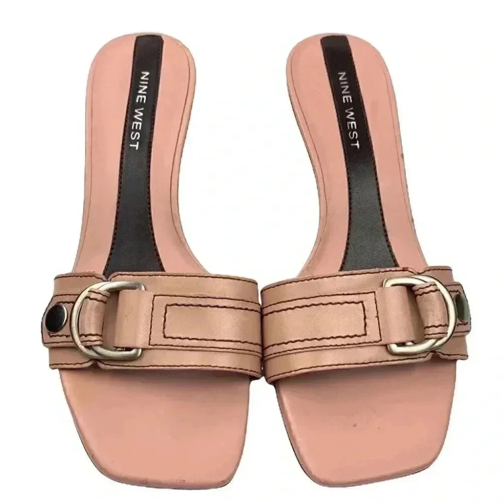 Nine West Yara heels sz 6 mauve pink leather square toe slides vintage 90s y2k